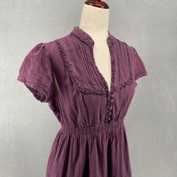 Vintage Fossil Dress Boho Romantic Cottage Womens L Purple Short Sleeve Lined - Picture 6 of 13